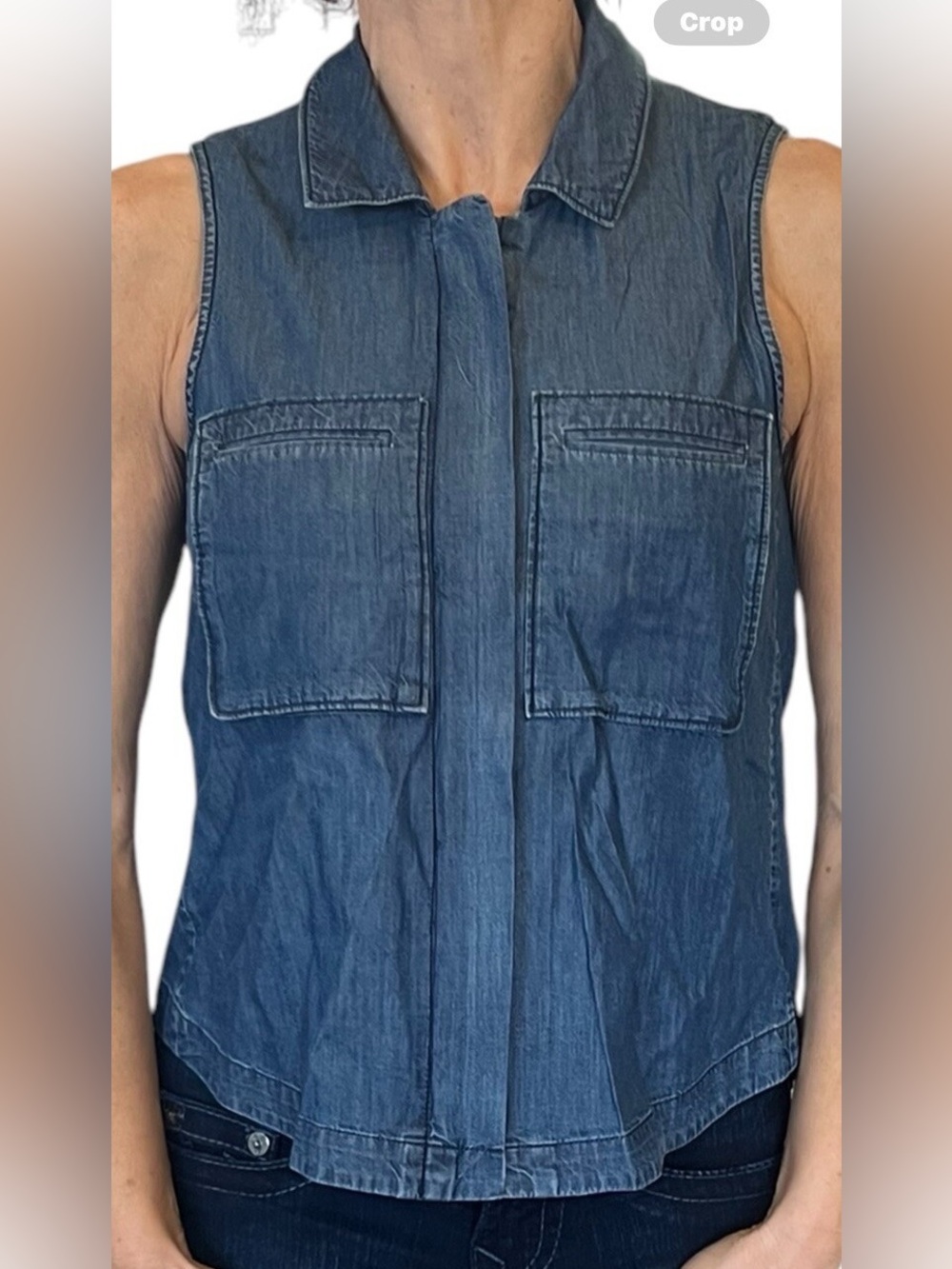 Theory Denim Zip Front Gemia Cadden Sleeveless Top Western Cowgirl Medium